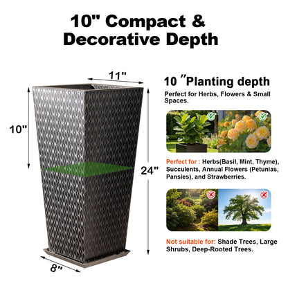 planting depth ofTapered Stainless Steel Mirrored Textured Decorative Planter black