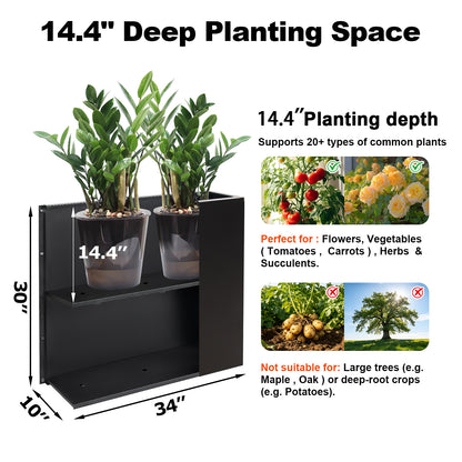 planting depth of Large Black Metal Planter Box