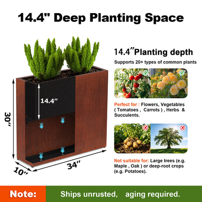 planting depth of Large Corten Steel Planter Box