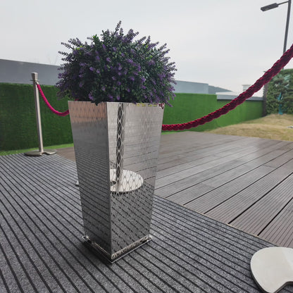 Luxury Tall Tapered Stainless Steel Mirrored Textured Decorative Planter 24H