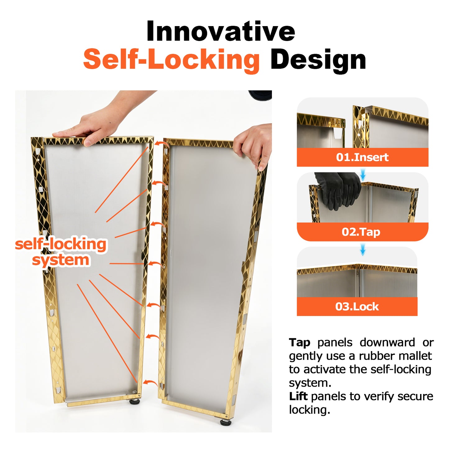 self-locking of Tapered Stainless Steel Mirrored Textured Decorative Planter golden