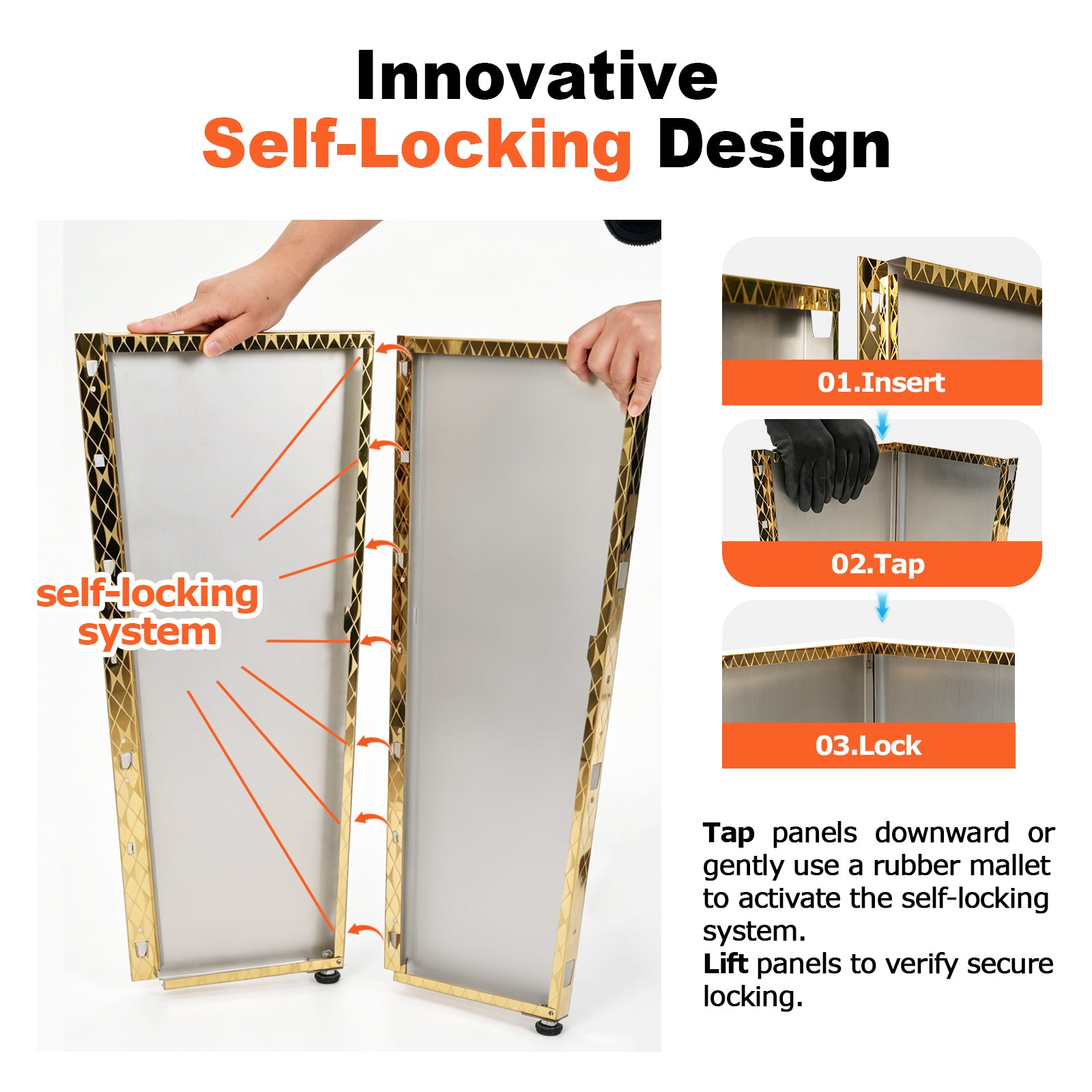 self-locking of Tapered Stainless Steel Mirrored Textured Decorative Planter golden
