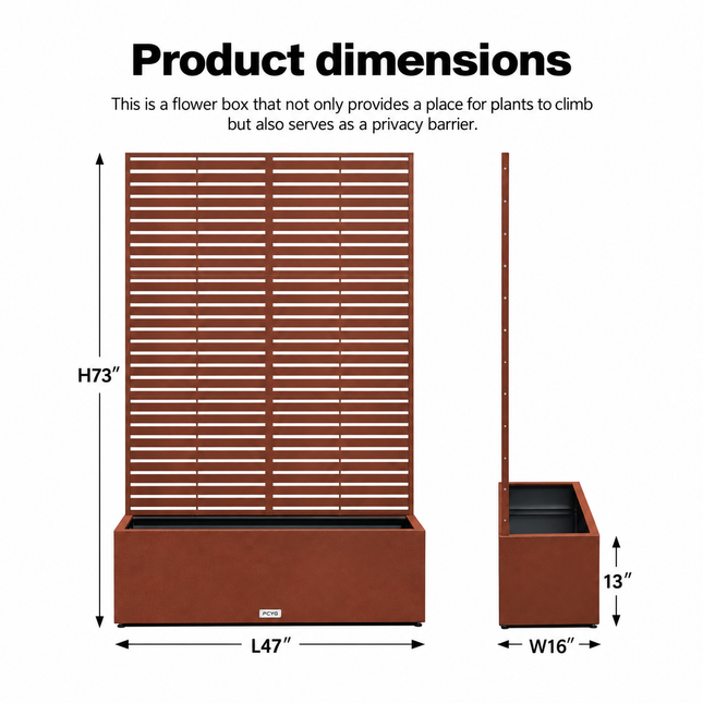 Corten Steel Planter with Trellis, 73" H × 47" W